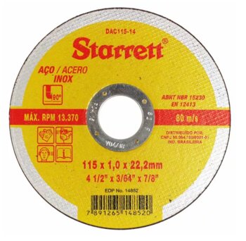 Disco Corte Aço Inox 4.1/2 - Starrett DAC115-14